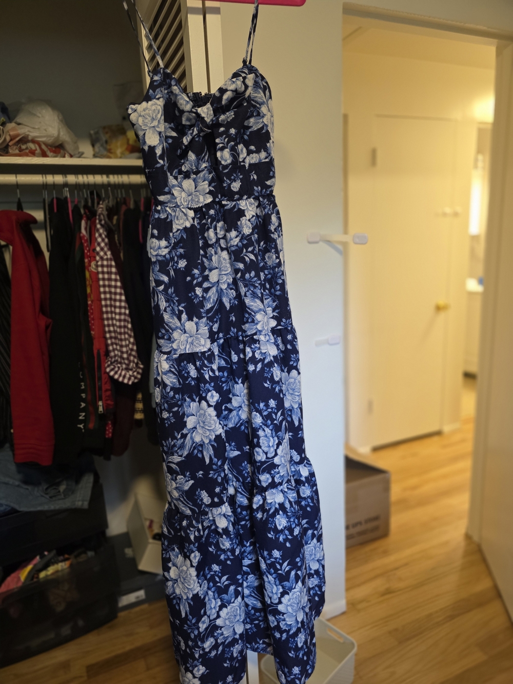 Trixxi Navy and White Floral Maxi Jumpsuit with Spaghetti Straps